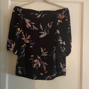 3/4 Sleeve Black Off-Shoulder Floral Top